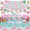 Buryeah 179 Pieces Flamingo Birthday Party Supplies Tropical Hawaiian Party Decorations for Girls Kids Included Banner Tablecloths Hanging Swirls Plates Napkins Cups Forks Spoons Knife for 24 Guests