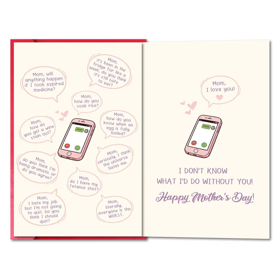 2 x VegSire Funny Double-Sided Mother's Day Card for Mom from Daughter Son, Humorous Relatable Greeting Card with Red Pearlescent Envelope, 8" x 5.3"