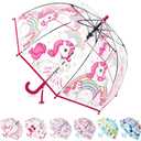 Kids Clear Bubble Umbrella for Girls & Boys, Transparent Dome Umbrella for Kids Ages 310, Auto-Open Windproof Rain Umbrellas, Lightweight Toddler Umbrellas for School, Outdoor Use (Clear Red Unicorn)