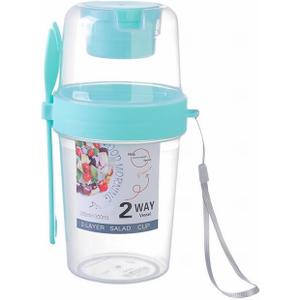 Generic Salad Shaker Cup Container for Lunch Breakfast Yogurt Parfait Cups with Lid Lanyard and Fork Cereal Overnight Oats Snack Parfait Containers Salad Dressing Holder (Light Blue, One Size)