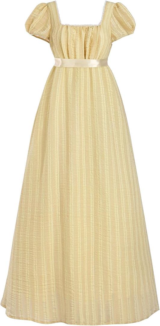 FCCAM Regency Dresses for Women Empire Waist Dress Victorian Ball Gown 1800s Regency Era Dress Regency Era Dress (Gold, M)