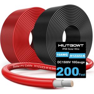 2x200Ft Solar Wire 10AWG, Solar Cables, Solar Extension Cable, 10 Gauge Tinned Copper PV Wire for Roofs RV Boat Automotive Camping Solar Panels Solar Chargers