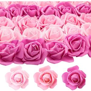 Geosar 200 Pcs Artificial Rose Flower Heads Bulk Fake Foam Roses Mini Faux Flower for Bridal Shower Wedding Flower Arrangements Centerpiece DIY(1.77 Inch,Pink Series)