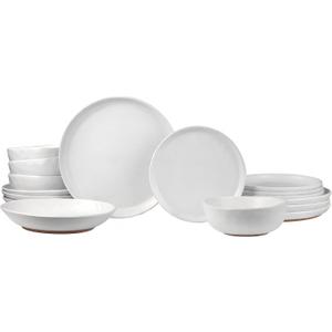 Sango 16-Piece Boho Farmhouse Stoneware Dinnerware Set for 4, Semi-Matte White Plates and Bowls Sets with Rustic Speckled Glaze, Ceramic Dish Set, Modern Dishes, Microwave & Dishwasher Safe, Kaya
