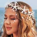 Unicra Starfish Headband Pearl Bride Wedding Hair Vine Shell Bridal Headpiece Beach Hair Accessories for Women and Girls (White Brown, Free Size)
