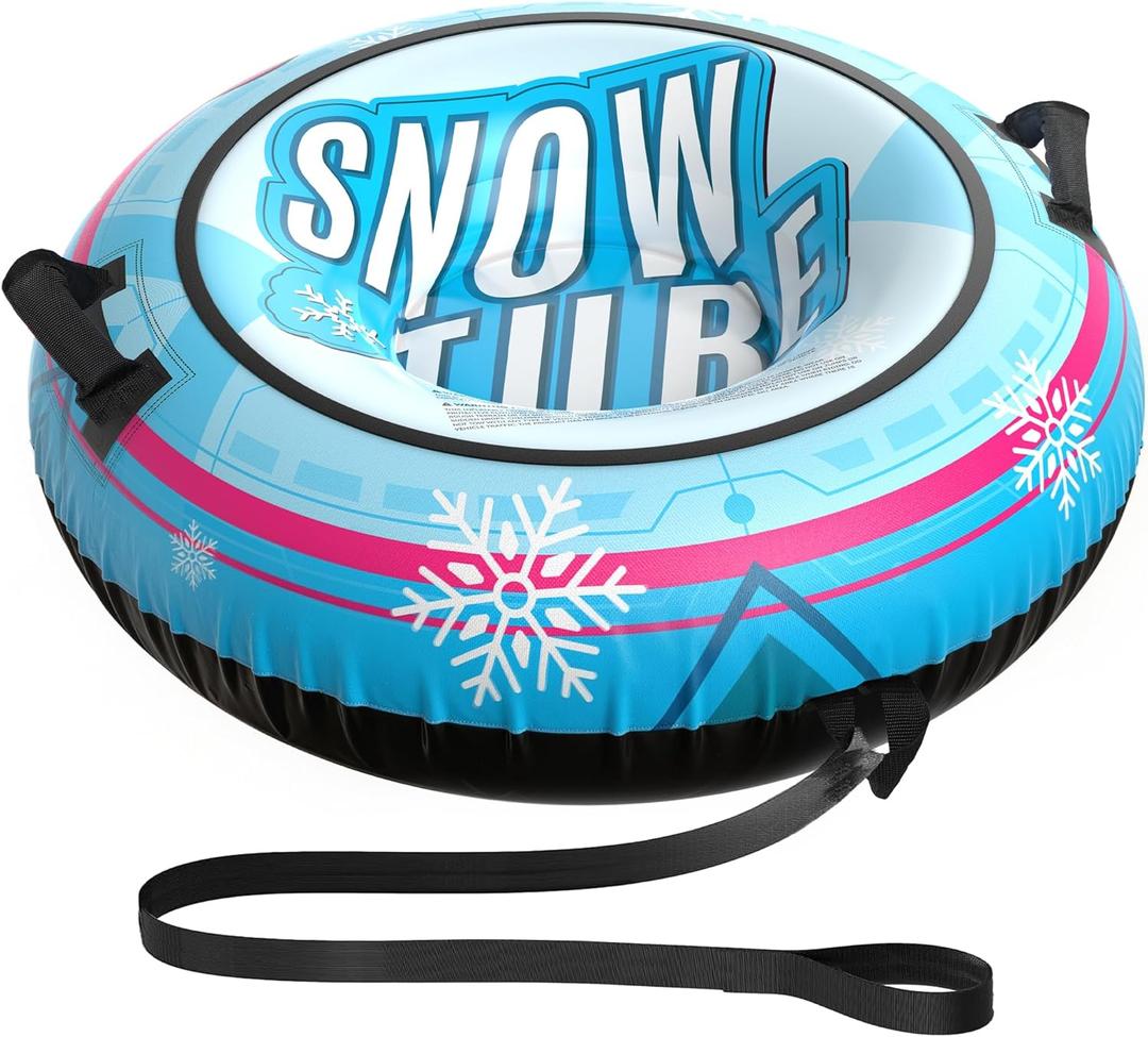 48'' Snow Tube with Premium Canvas Cover for Kids and Adults, Inflatable Heavy Duty Snow Tube Made by Thickened Bottom, Sled Winter Outdoor Fun Toys for Children Boys Girls