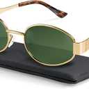livho 2025 Trendy Oval Sunglasses - Stylish Polarized Shades for Everyday - Retro Metal Frames Green/Gold