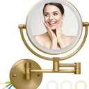 Wall Mounted Makeup Mirror with Light and Magnification, 7W Higher Brightness and Dimmable 1X/10X Double Sided Wall Magnified Mirror, Extending Vanity Mirror for Bathroom, Antique Brass Direct Wire