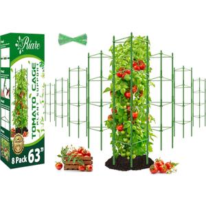 Riare 8 Pack 5.2 FT Tomato Cages for Garden- 63inches Heavy Duty Tomato Stakes and Supports, Adjustable Tall Tomato Plant Support Trellis for Pots, Raised Garden Bed, Climbing Vegetables Plants