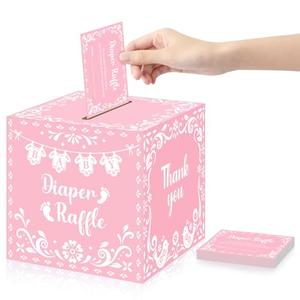 Ctosree Cielito Lindo Diaper Raffle Tickets with Box - Mexican Baby Shower Game Invitations 50 Diaper Raffle Tickets Set for Baby Shower & Gender Reveal Party Decoration (Pink)