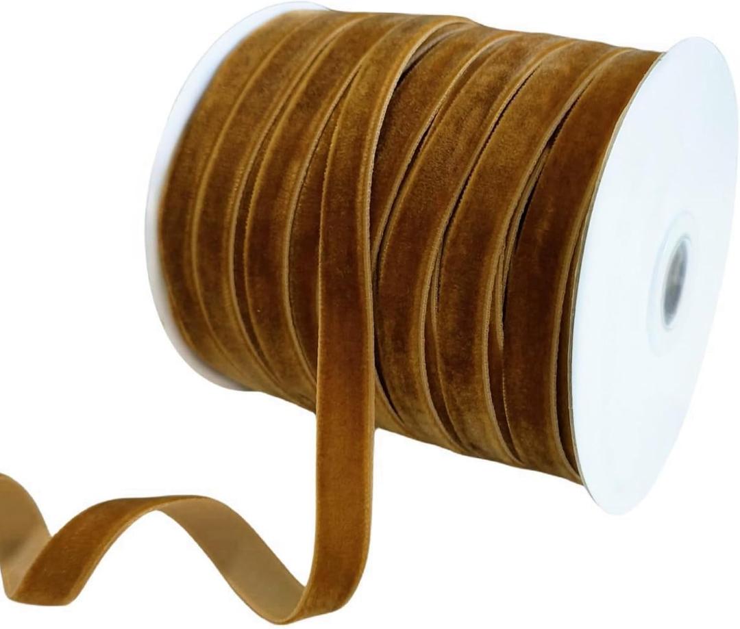 Abbaoww 50 Yards Vintage Brown Velvet Ribbon 3/8 Inch Wide for Gift Wrapping Christmas Wedding Home Decoration DIY Projects (Brown)