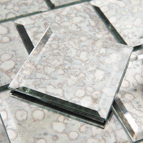 Adedeo Peel and Stick Antique Beveled Glass Mirror Tile 3 x 3 Inch for Kitchen Backsplash Bathroom Wall (32 Pcs)
