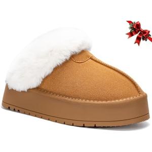 ZTDIXF Platform Slippers for Women Winter Snow Mini Boots Suede Warm Lined Shoes Short Ankle Anti-Slip Platform Boots Slip on Home Fuzzy Slippers for Indoor Outdoor, Size 37