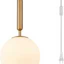 Surpars House Plug in Globe Pendant Lamp, Frosted Glass Ball Pendant Light for Dining Room, Bedroom or Hallway