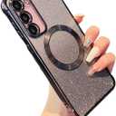 ZTOFERA Clear Magnetic Case for Samsung Galaxy S23 Plus 5G with Gradient Glitter Peice(2 in 1), Luxury Plating Cute Transparent Bling Sparke Case for Women Girls,Shockproof TPU Protector Cover-Black