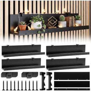 Pinkunn 4 Pack Wall Shelves for Wood Slat Acoustic Panels 3" x 15" Acoustic Panel Shelf Wall Mount Retail Display Shelves Slat Walls Shelf Accessories for Home Office Walls Storage Retail Accessories