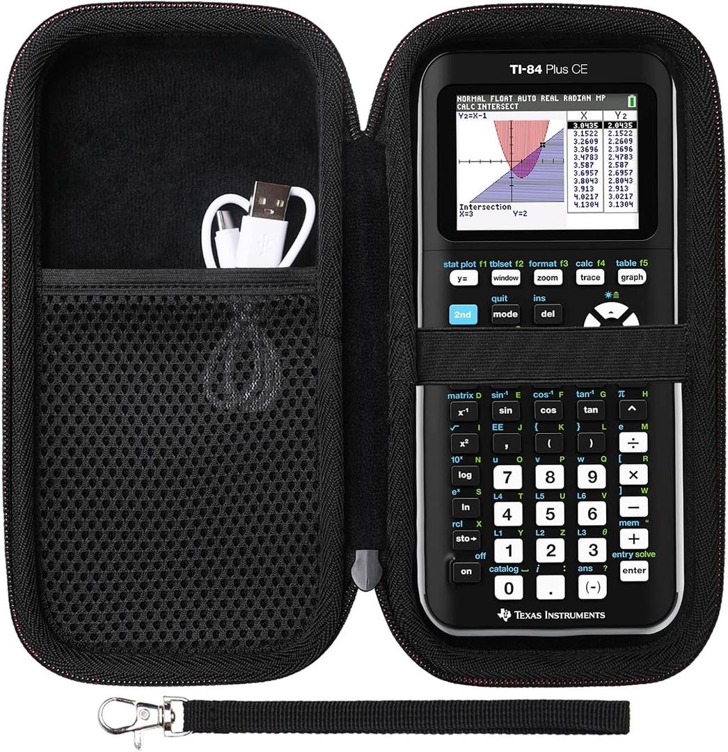 Case for Texas Instruments TI-84 Plus CE/TI-84 Evo/TI 84 Plus/TI-Nspire CX II CAS/TI-Nspire CX II Graphing Calculator, Mesh Pocket for Charging Cables, Pens and Rule(Black)