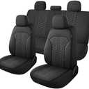 YGL Luxury PU Leather Car Seat Covers Full Set, Anti-Stain Interior Protector.Waterproof Auto Seat Covers for Cars,Trucks,Van,SUV,Pickup,Airbag Compatible (Black/Gray Line)