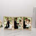 YiPinYin Dark Gold 5x7'' Bamboo Detail Designs Hinged Triple Metal Picture Frame,Elegant Gold Plated Wedding Photo Frames With Soft Touch Velvet Backing for Desktop and Wall Dcor