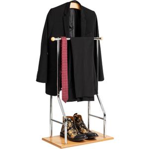 Mind Reader Valet Stand, Clothes Rack, Clothing Organizer, Jacket Hanger, Metal, Wood, 19.75" L x 11.75" W x 43" H, Silver