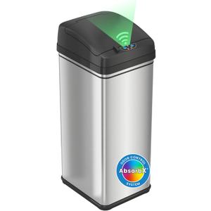 iTouchless 13 Gallon Patented Sensor Trash Can with Lid & Odor Filter, Original Inventor 50L Automatic Kitchen Garbage Bin, Fingerprint-Proof Stainless Steel, Pet-Proof Lock, Soft-Close, Silver
