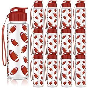 Funnymoom 12 Pcs Football Water Bottles Bulk 17 oz Football Sports Bottle with Leak Proof Flip Top Reusable Plastic Water Bottles for Team Gift Accessories Sports Party Favors Supplies