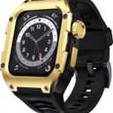 Band Compatible with Apple Watch Series 6 44mm Band Men Rugged Case Stainless Metal Cover with Heavy Duty Band Sport Strap Shockproof for Watch Series 6 SE 5 4, Gold
