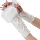 Sumleno Arm Warmers Fingerless Winter Gloves Faux Fur Cable Knit Warm Gloves Wrist Warmers with Thumb Hole