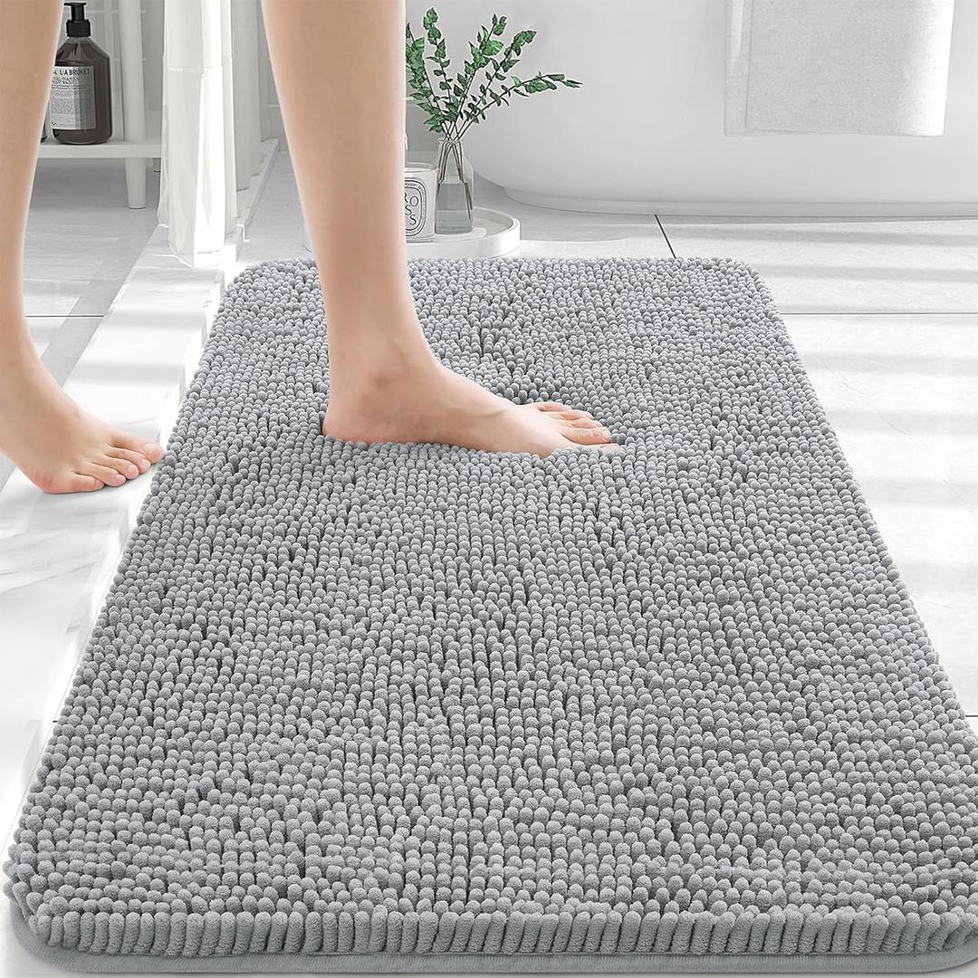 OLANLY Bathroom Rugs 30x20, Extra Soft Absorbent Chenille Bath Rugs, Rubber Backing Quick Dry, Machine Washable Bath Mats for Bathroom Floor, Tub and Shower, Home Decor Accessories, Light Grey