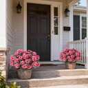 2 Pack Artificial Geranium Flowers Topitary Trees for Outdoors, UV Resistant Geraniums Potted Bushes Look Real Silk Faux Plants for Front Door Garden Porch Planter Farmhouse Home Decor (Peach Red)