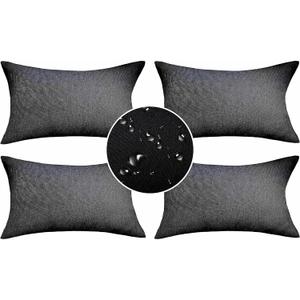 Demetex 12x20 Outdoor Pillow Covers Waterproof Throw Pillow Covers Rectangular Linen Pillow Cases for Couch Balcony and Patio, Set of 4, 12 x 20 Inch, Black