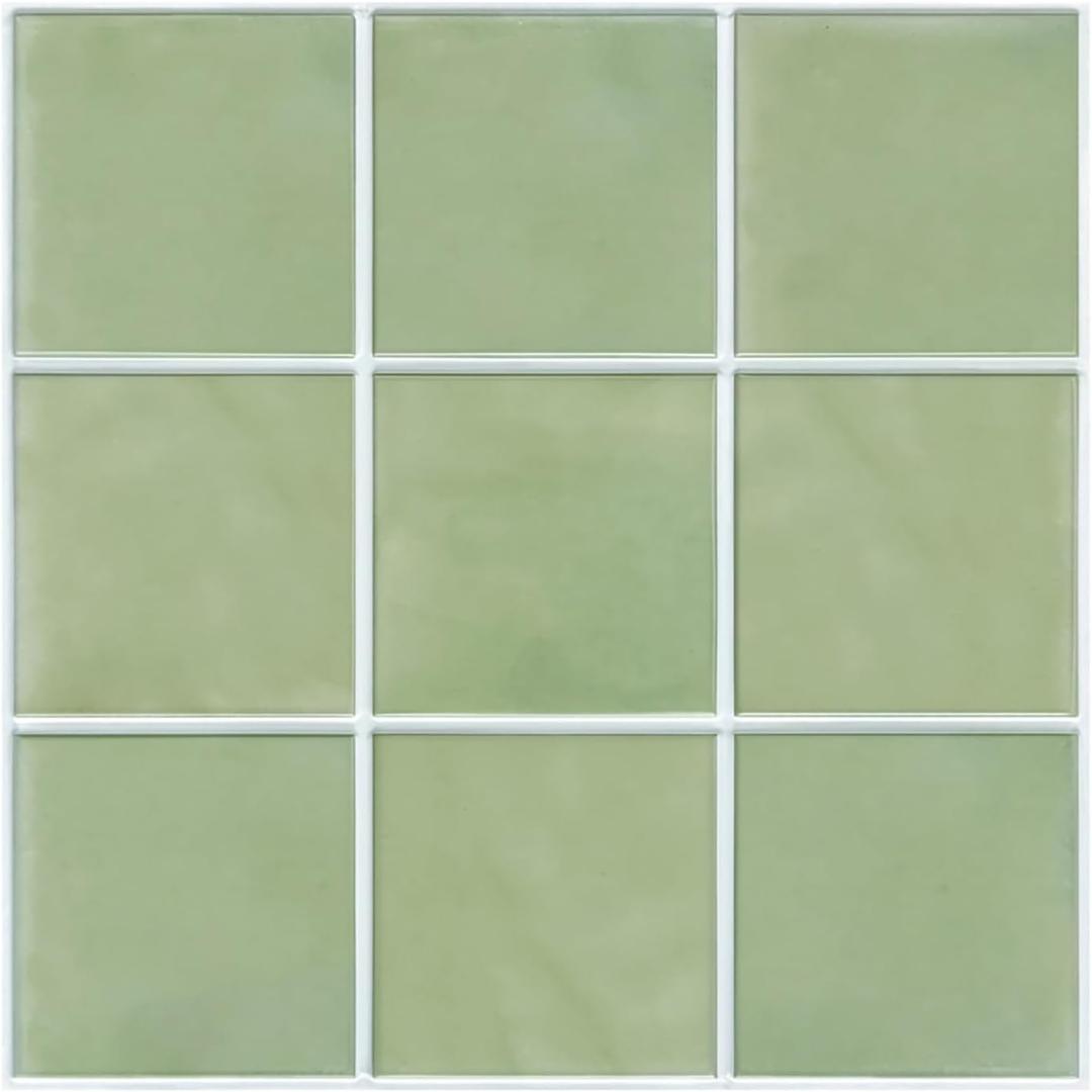 Commomy 10 Pcs Matte Sage Green Peel and Stick Wall Tile,11.8"X11.8" Ultralight PVC Wall Panels 3D Square Peel and Stick Backsplash for Kitchen,Bedroom,Living Room,Bathroom,RV