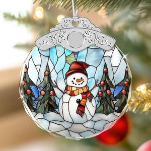Giftelix Glass Ornament - Snowman - Holiday Presents - Hanging Ornament for Window Car - Snowman Decor for Home - Winter Gifts for Friends Family Coworkers - Gift Exchange Ideas - Wine Bottle Decor