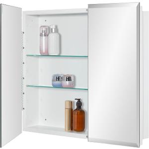 IDYLLOR Bathroom Medicine Cabinet with Beveled Edge Mirrored Door 30 x 26 inch, Recessed or Surface Mount, with Adjustable Glass Shelves