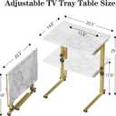 Folding tv Tray Dinner Snack Table,6 Height Adjustable Slide Under Couch Side Table, Portable Small Foldable C-Shaped End Table for Eating with Sturdy MDF Top,No Assembly(White Marble+Gold)