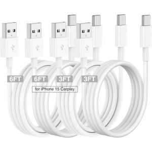 Car Carplay Cable for iPhone 17 16 15 Charger Cord,3/3/6/6FT USB A to USB C Cable for iPhone 17 Pro Max/16 Pro/15 Plus Charger,USB C Car Charger for Apple 17 Air/16 Pro Max/16e/15/iPad Pro (White)