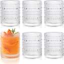 KMIGRUAN Hobnail Drinking Glasses Set of 6,12oz Vintage Glassware Embossed Vintage Water Cups Cocktail Glasses Juice Glasses