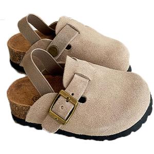 Kids Suede Clogs Toddler Clogs Boys Girls Sandals Cork Adjustable Buckle Mules (7-7.5 Toddler, Apricot)