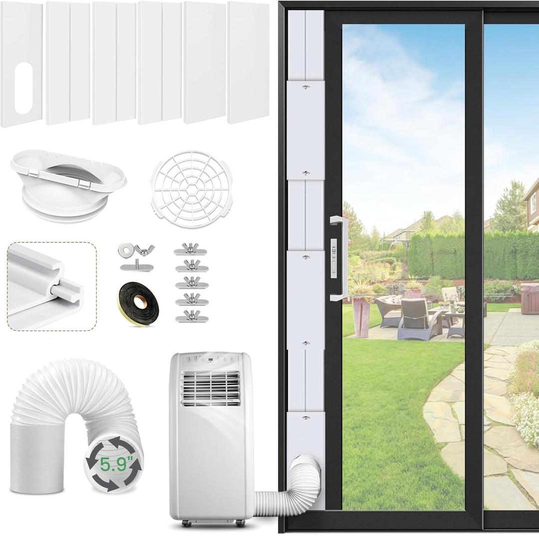 Portable AC Window Vent Kit with Exhaust Hose - 5.9" Diameter 78" Long, Fits LG Whynter Haier 99% Portable Air Conditioners, Adjustable Seal 17"-90" for Sliding Doors or Windows, Complete Kit Included (White)