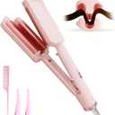 Deep Beach Waver Curling Iron Hair Crimper, Ionic Deep Waver Hair Curler Tool, Beach Waver Curling Wand, Hair Curler and Hot Tools Curling Iron with Ceramic 3 Barrel for Short Hair Women (Pink)