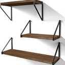 Love-KANKEI Floating Shelves Wall Mounted Set of 3,Rustic Wood Wall Shelves for Storage, Bedroom Living Room Bathroom Kitchen Office and More Light Walnut