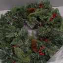 Christmas Wreath Pre-lit 24 inch with 50 Light & Pine Cone, Artificial Christmas Wreaths for Front Door with Lights, Wreath for Christmas Decoration Door Windows Wall Green