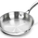 MICHELANGELO Stainless Steel 8 inch Frying Pan, Small Skillet with Triply Base, Stainless Steel Pan with Ergonomic Handle, Induction Compatible (Silver)