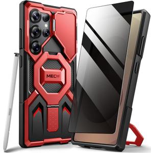 TONGATE Magnetic for Samsung Galaxy S25 Ultra Case with Privacy Screen Protector, [Compatible with MagSafe][Camera Protective Cover][Military-Grade Protection] Ring Stand Phone Case S25 Ultra, Red