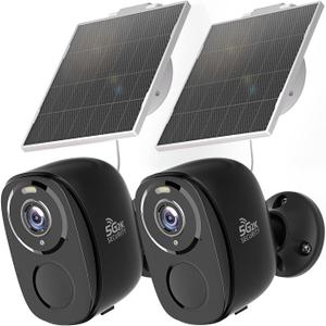Rraycom 2Pack 5G Solar Security Cameras Wireless Outdoor, 2K Battery Camera w/Solar Panel, Siren Alarm, Color Night Vision, 2-Way Talk, Waterproof, Works/Alexa, WiFi Camera for Outdoor Surveillance