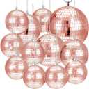 WILLBOND 12 Pack Disco Ball Mirror Ball with Hanging Ring for Fun Retro Disco Party Decorations Party Dj Lighting Effect Stage Props Game Accessories, 5.91", 3.94", 3.15", 2.36" (Rose Gold)