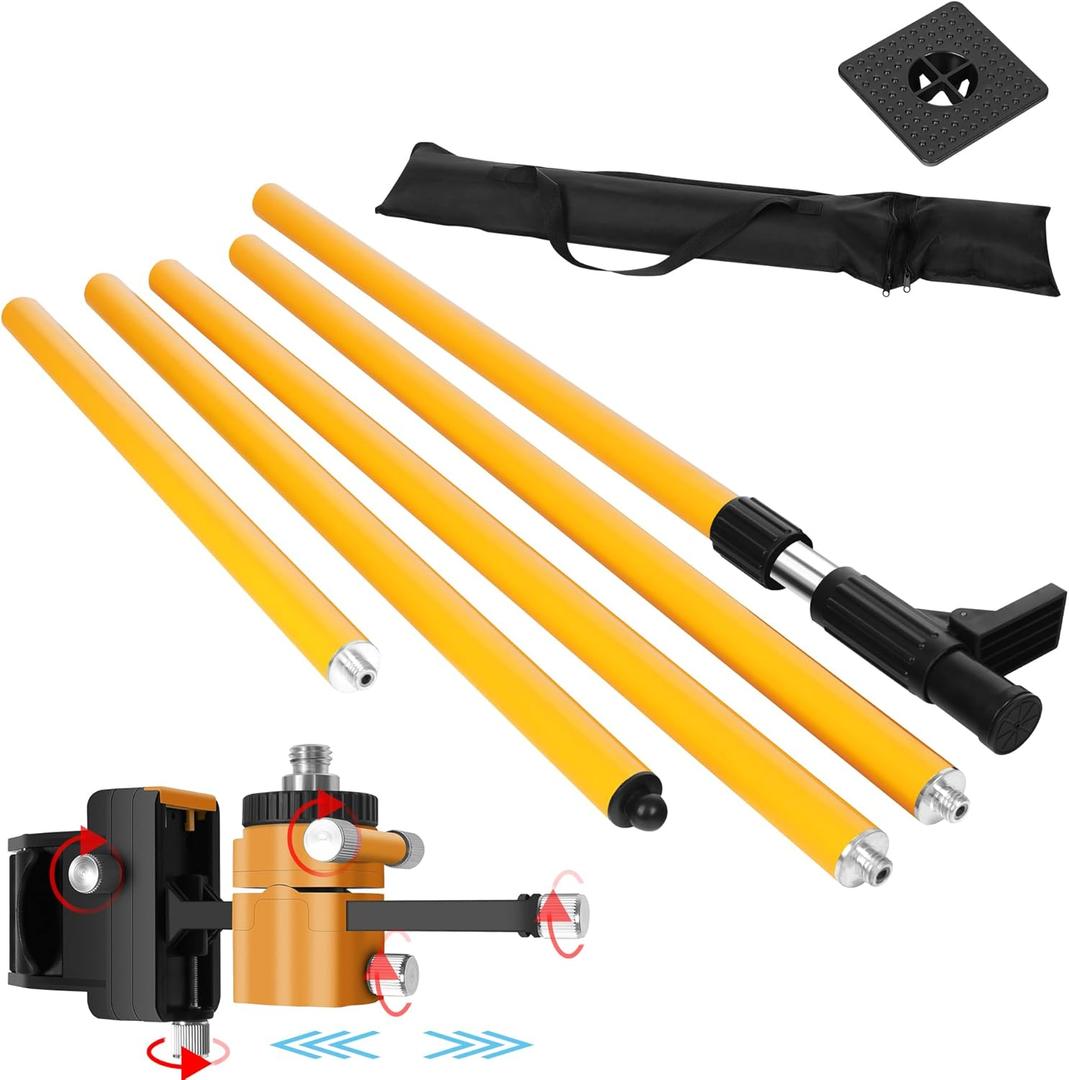 13.8 Foot 4.2 Meter Laser Telescopic Rod Professionally Adjustable Laser Horizontal Mounting Rod 1/4 Inch By 20 Inch Laser Bracket 5/8-11 Adapter Nut For Rotary And Linear Lasers
