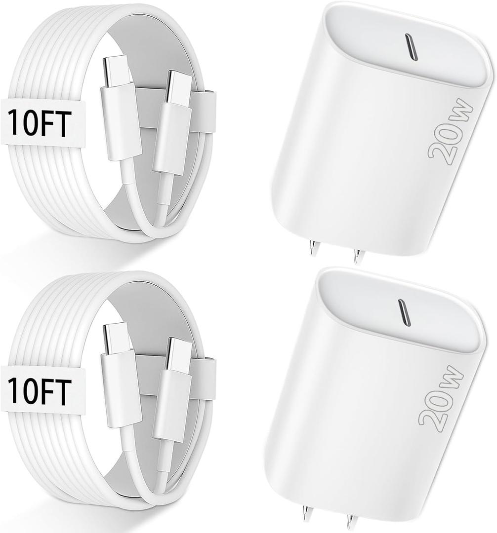 iPhone 17 16 15 Pro Max Charger Fast Charging, 10 FT iPhone Charger Fast Charging USB C Charger Cable Cord Long with 20W PD iPhone 17 Chargers Block for Apple iPhone 17/17 Pro Max/17 Air/16/15, iPad (White)