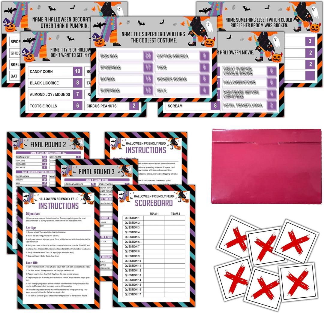 Ycyfckdr Halloween Feud Game, Halloween Game for Adults, Getting Fun in The Party, Indoor Trivious Card, Night Fun Trivia Quiz for Family, Trick Or Treat Games, 1 Pack -002