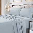 Tribeca Living Bed Sheet Set, Soft Egyptian Cotton Sateen Solid Sheets and Pillowcase Set, Extra Deep Pocket, 600 Thread Count, 4-Piece Luxury Bedding, California King, Sky Blue